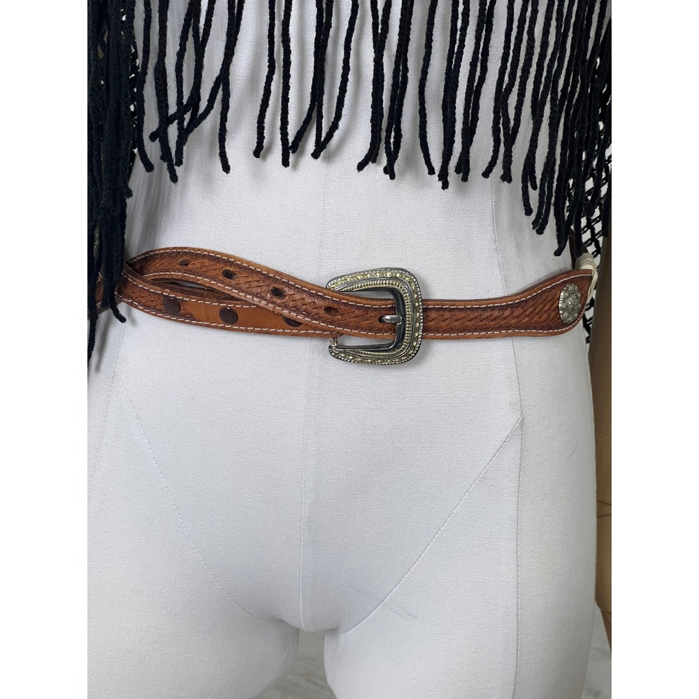 Hand Tooled Belt Western Adjustable Tan Leather Belt